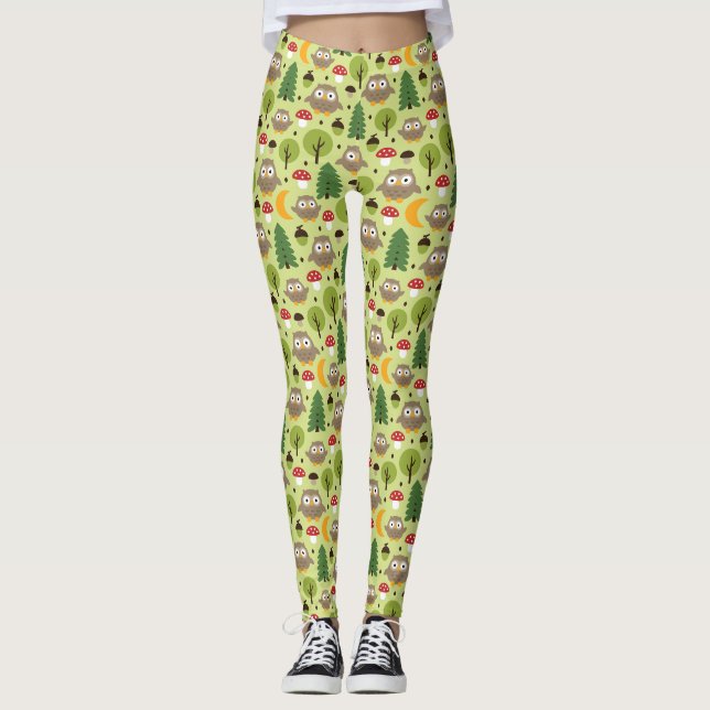 Corujas Nas Leggings Florestais (Frente)