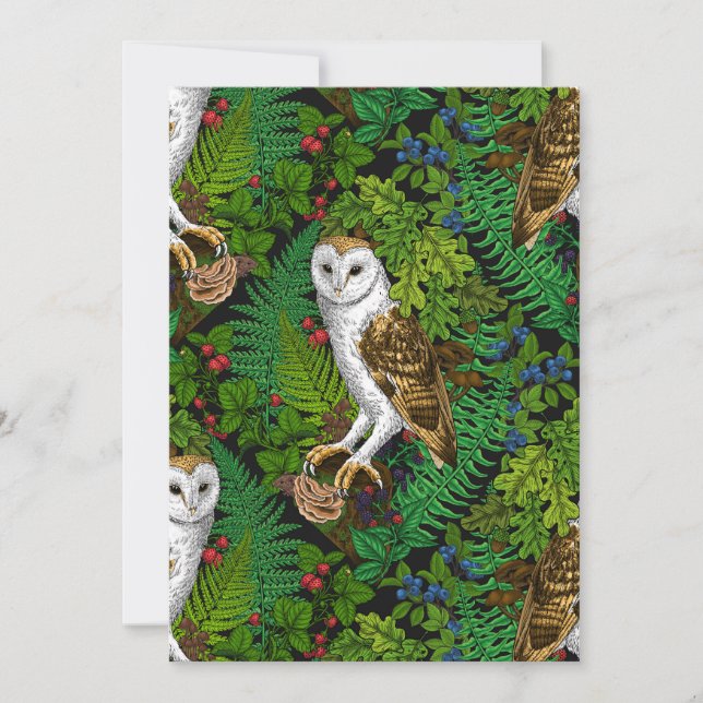 Corujas, samambaias, carvalho e bagas (Frente)