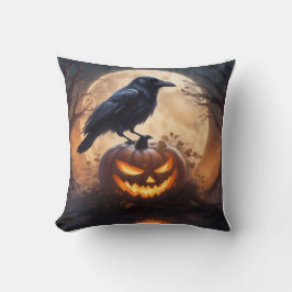 Corvo em almofada de lançamento Jack-O-Lantern