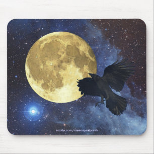 Corvo, lua & espaço Mousepad