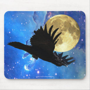 Corvo, lua & espaço Mousepad