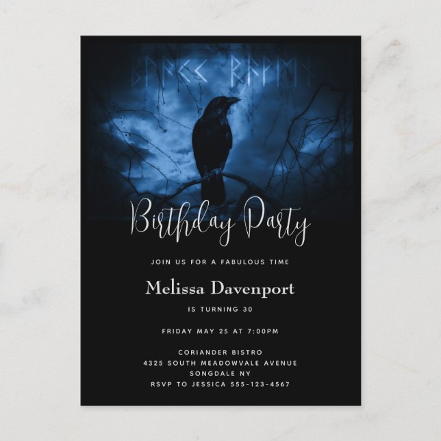 Corvo Negro com Convite de Aniversário de Gótico d (Frente)
