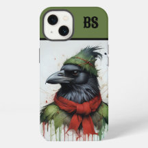 corvo negro em roupas de natal