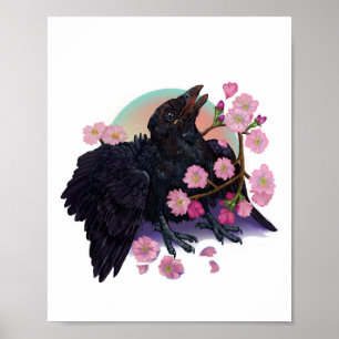 Corvo-preto com Poster de flores de maçã