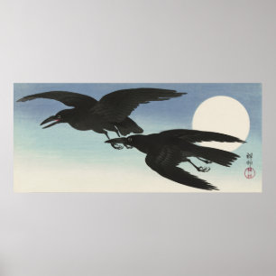 Corvos na lua de cheio por Ohara Koson Poster