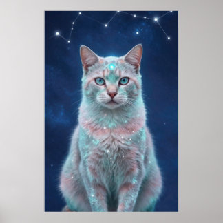Cosmic Cat Constellation Galaxy Art Poster