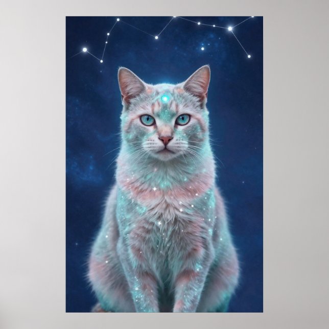 Cosmic Cat Constellation Galaxy Art Poster (Frente)