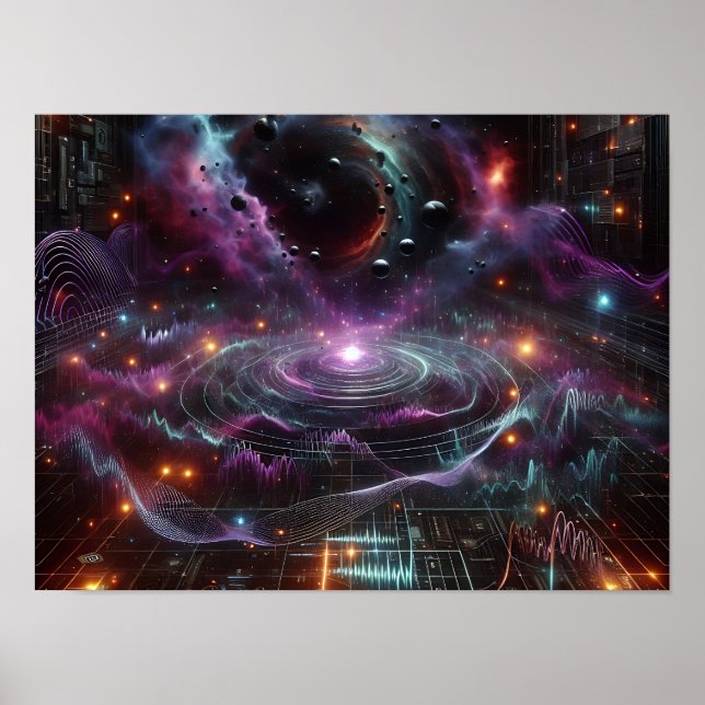 Cosmic Energy Waves And Pulses Sci-fi Space Poster (Frente)