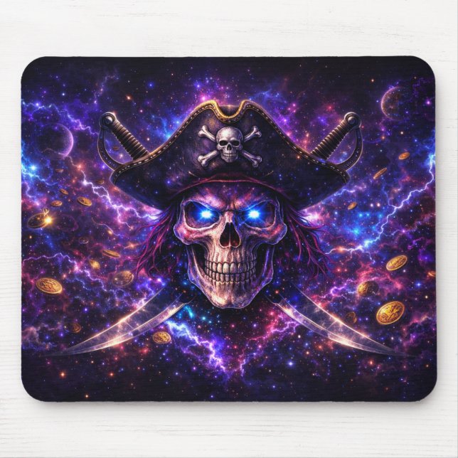 Cosmic Pirate Skull Galaxy Gaming Mouse Pad (Frente)