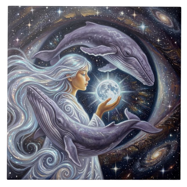 Cosmic Whale & Girl Photo Tile (Frente)