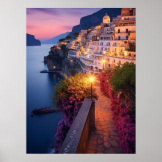 Costa Amalfi no Impressão de Arte Dusk