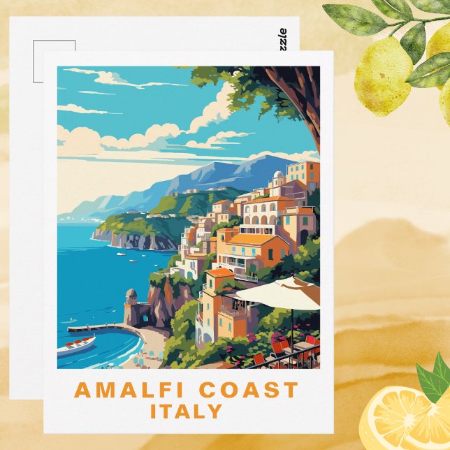 Costa Amalfitana retrô Itália cartão postal de via (Retro Amalfi Coast Italy Travel Postcard)