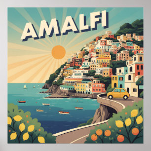 Costa do Amalfi Retroativa : Poster de viagens do 
