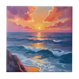 Costa Dourada | Pintura em Aquarela do Pôr do Sol