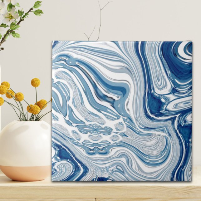 costa praia ondas náuticas aquarelas espirais azui (coast beach nautical waves watercolor blue swirls ceramic tile)