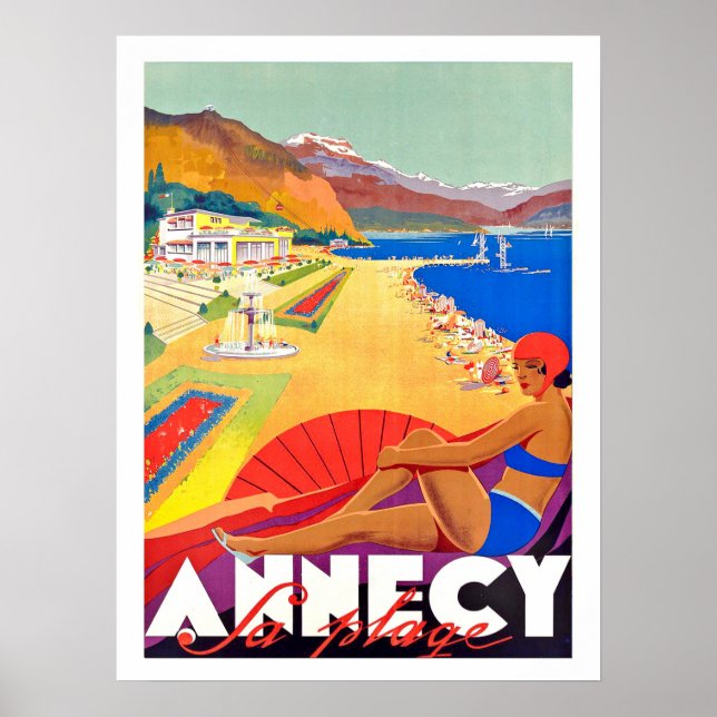 Costeira de Anneca, garota na praia, poster vintag (Frente)