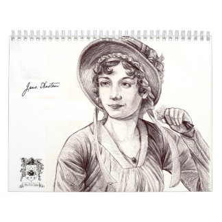 Costume de Jane Austen com um calendário impresso