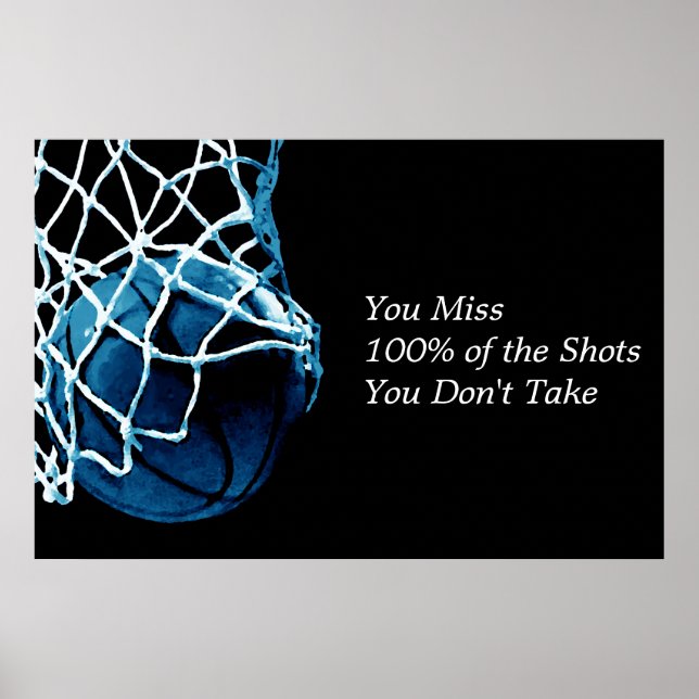 Cota Motivativa Poster Azul de Basquete (Frente)
