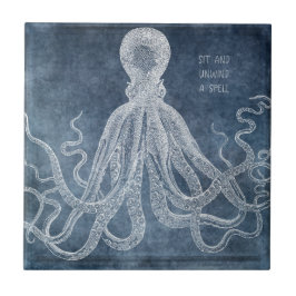 Cotação Vintage Octopus Twilight Blue Watercolor