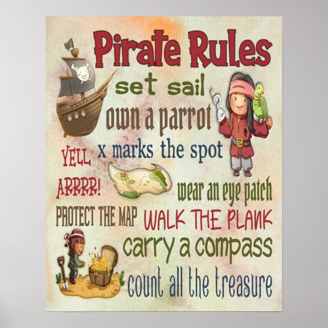Cotas Motivacionais de Regras Piratas - Poster 16x (Frente)