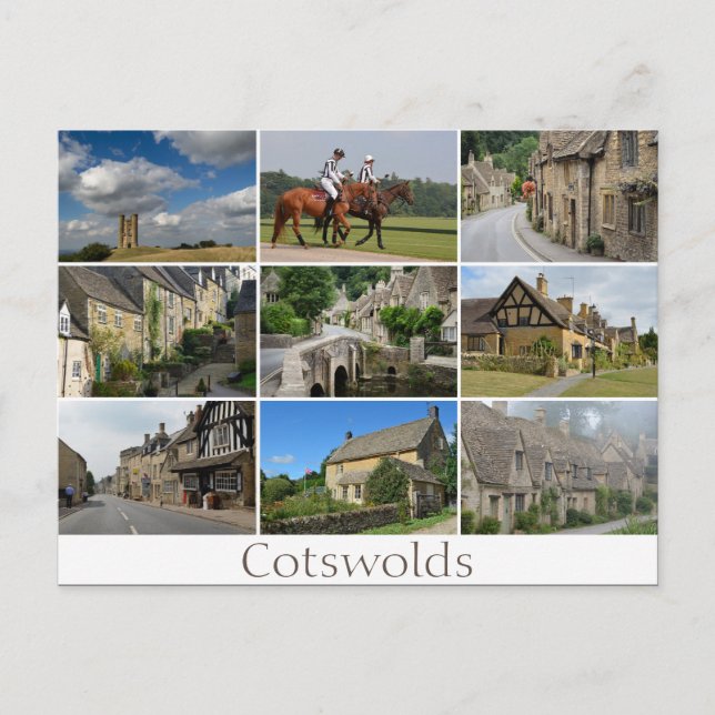 Cotswolds coloca cartão postal de texto de colagem (Frente)