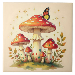 Cottage Core Vintage Cogumelos e Borboleta