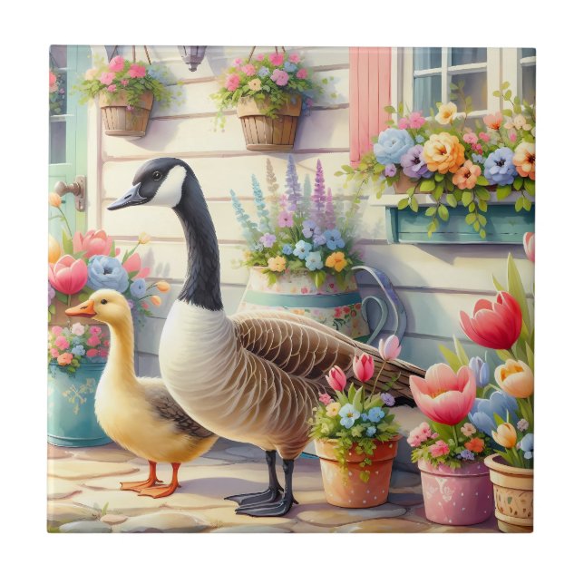 Cottage Garden Geese Spring Illustration (Frente)