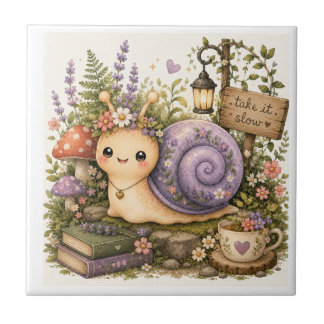 Cottagecore Caprichoso Arte em Aquarela de Caracol