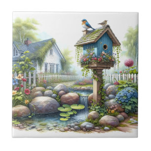 Cottagecore Casa de Pássaros Jardim Aquarela