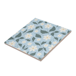 Cottagecore Céu Azul e Branco Floral de Margarida
