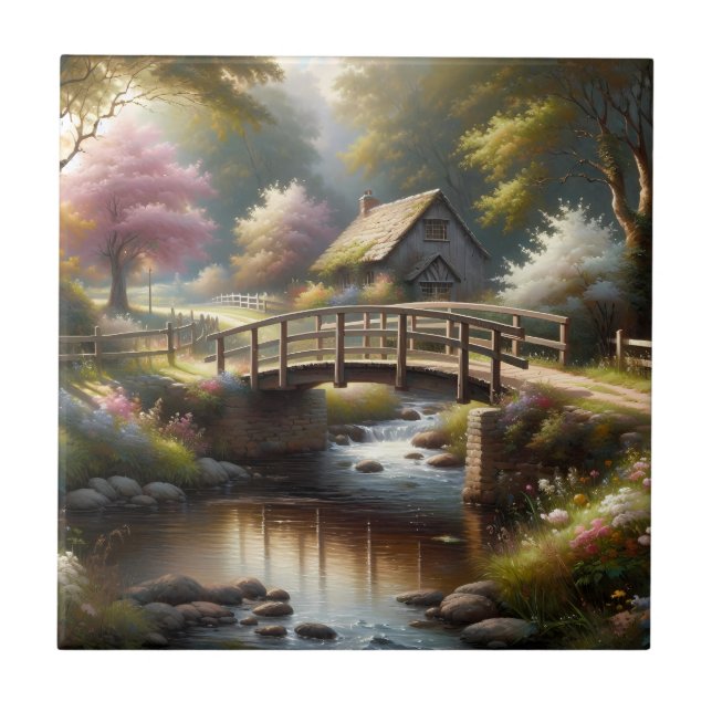 Cottagecore Spring Bridge Cottage Scene (Frente)