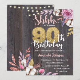 Cotton Floral Rustic Wood 90 Aniversário Convite