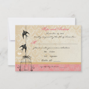 Country Coral Damask Bird Cage Weding RSVP