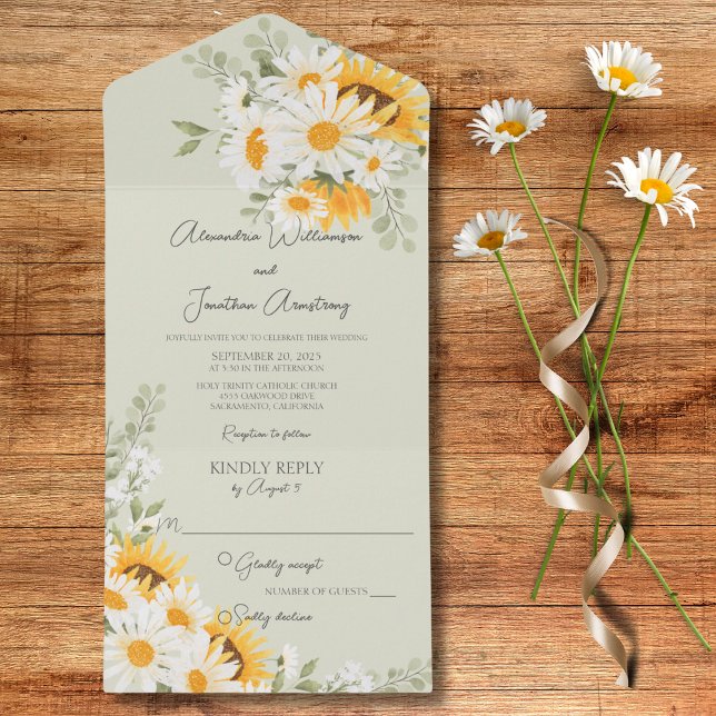 Country Daisies e Girassóis em Verde (Also available with QR code)