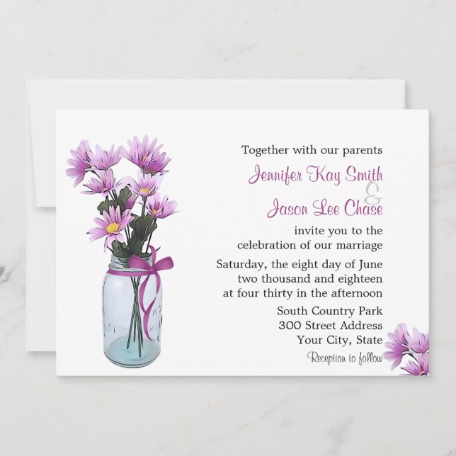 Country Daisies Mason Jar - Convite para Casamento (Frente)