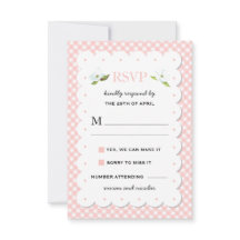 Country Floral Gingham Pink Blue Weding RSVP