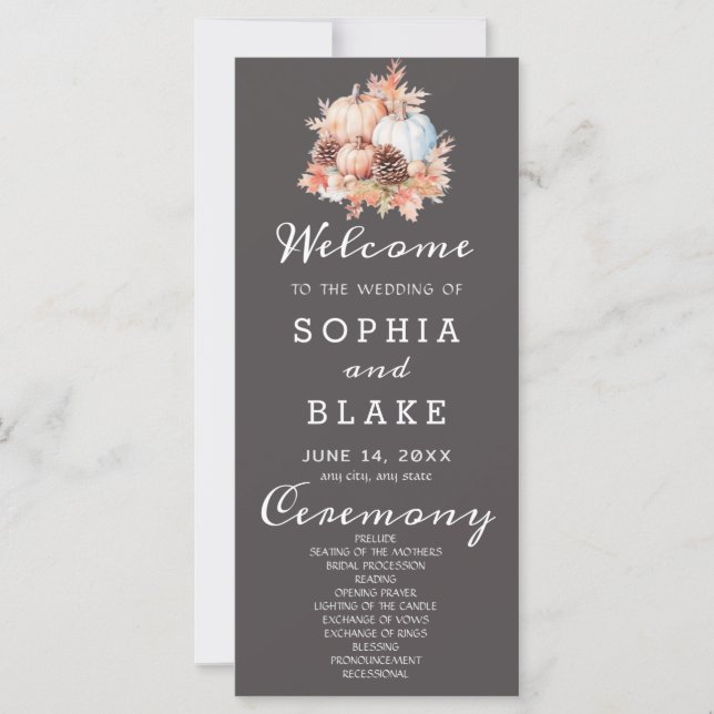 Country Pumpkins Fall Cinza Weding Program (Frente)