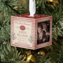Country Red Checks Baby My First Christmas 3 Photo