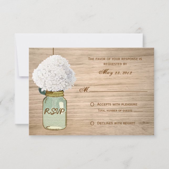 Country Rustic Mason Jar Hydrangea RSVP (Frente)