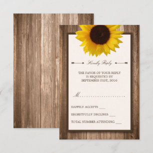 Country Rustic Sunflower & Brown Wood Weding RSVP