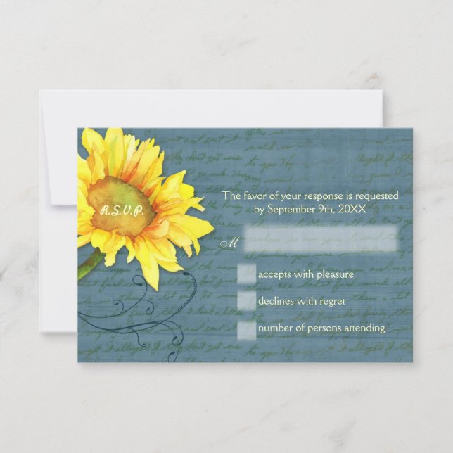 Country Sunflower Dusky Blue Weding RSVP (Frente)