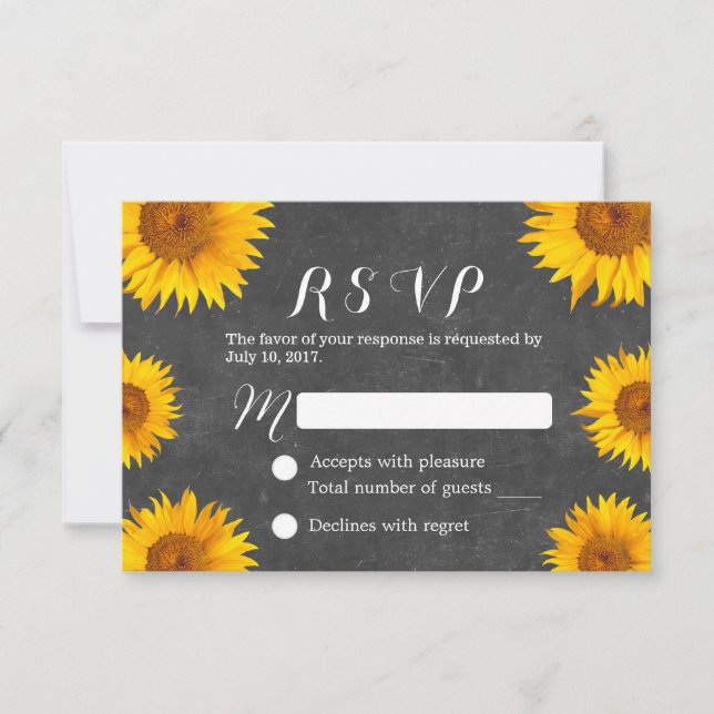 Country Sunflower Floral Chalkboard Weding RSVP (Frente)