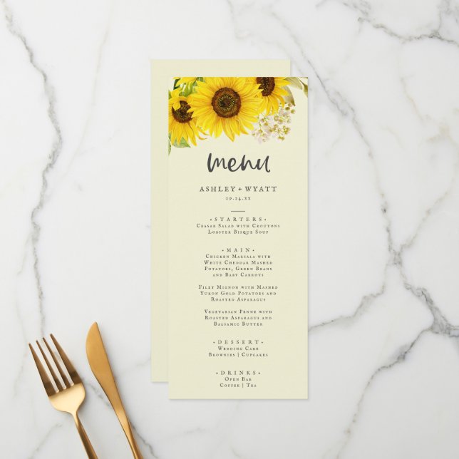 Country Sunflower | Menu Janto Casamento Amarelo (Frente/Verso In Situ)