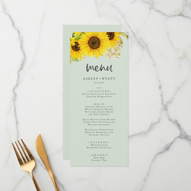 Country Sunflower | Menu Janto Casamento de Casa d (Frente/Verso In Situ)