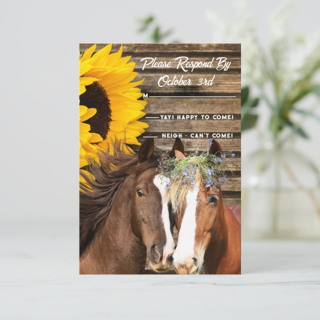 Country Sunflower Western Rustic Weding RSVP (Em pé/Frente)