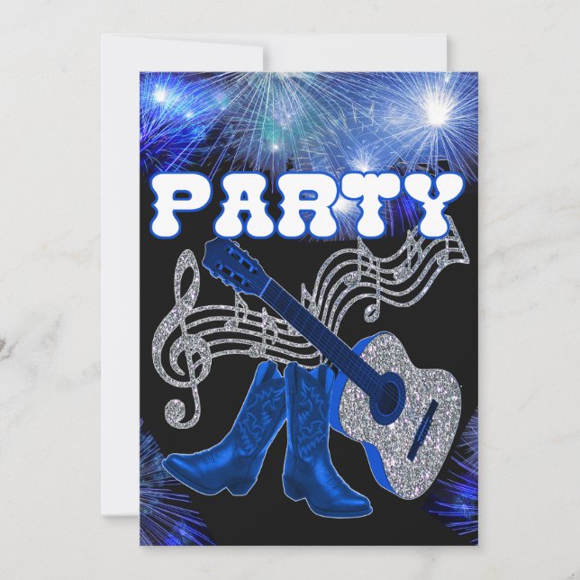 Country Western Music Blue Guitar And Cowboy Boots (Frente)
