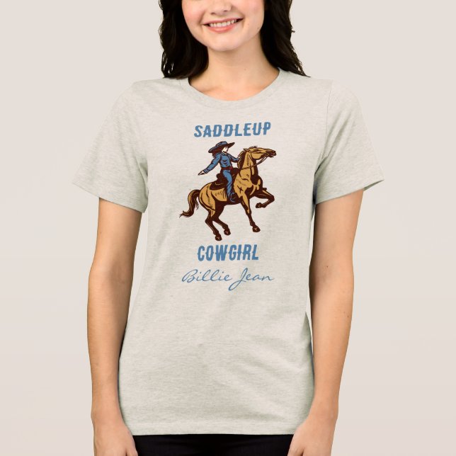 Country Western Rodeo Saddleup Cowgirl T-Shirt (Frente)