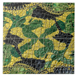 Couro de Dragão Crocodilo Jacaré Amarelo Verde