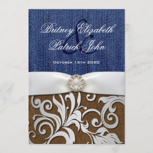 Couro e Denim Damask Convites para Casamento do Oe