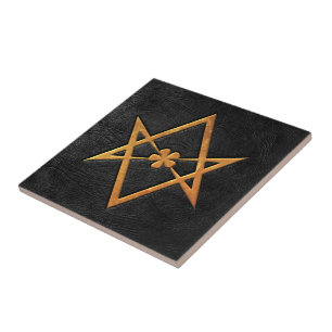 Couro Unicursal dourado do preto do Hexagram de